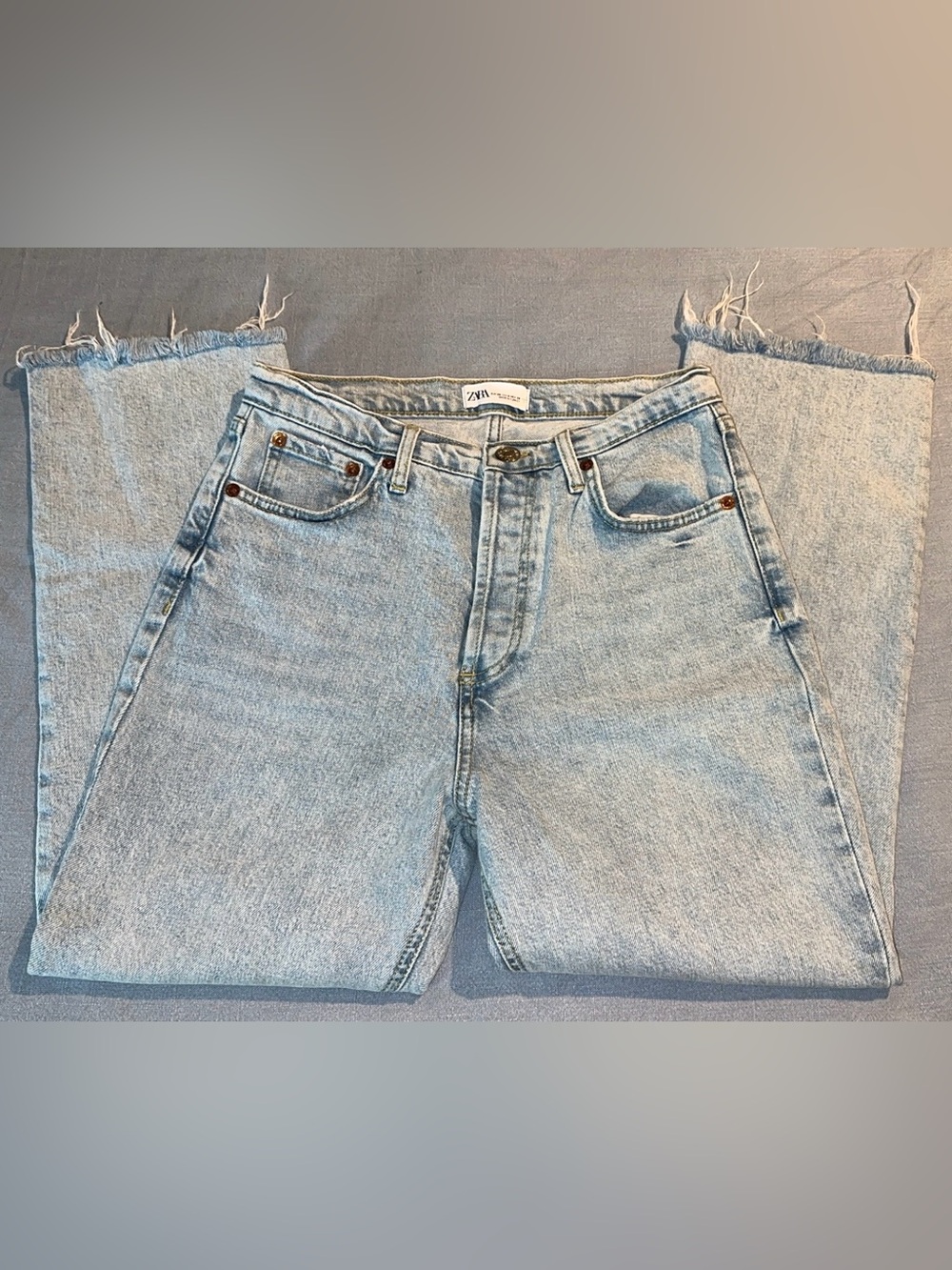 Zara High-Rise Straight Jeans in Light Blue